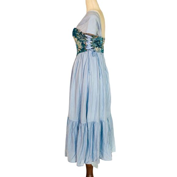 SHEIN MOD Baby Blue Corset Dress XS Renaissance Vibes Ruffle Midi - Picture 5 of 14